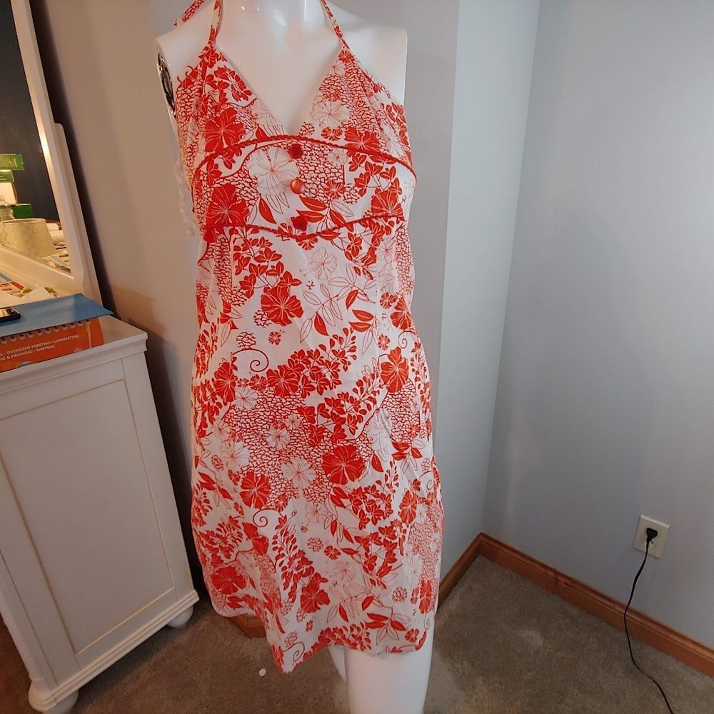 Womens L‎ Cheskey dress halter orange white floral